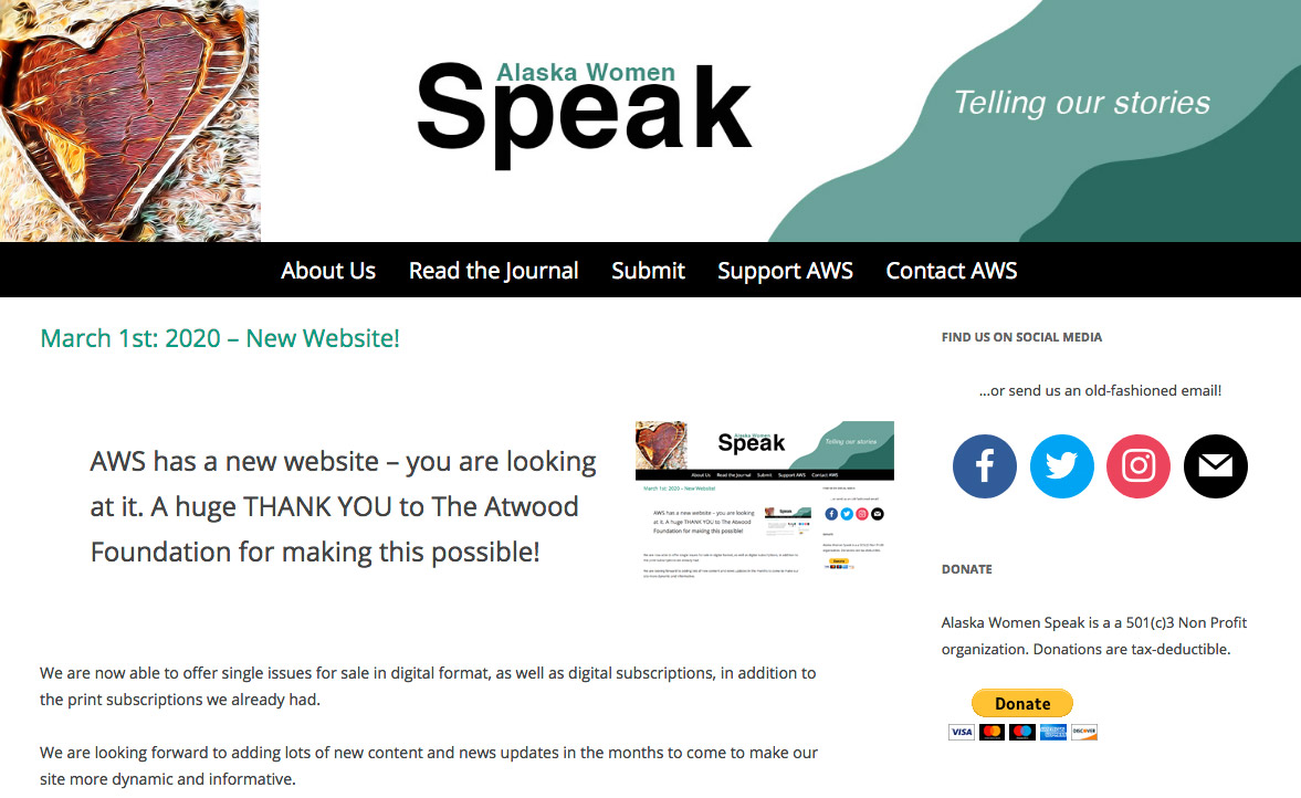 Screenshot of the Alaska Women Speak website.